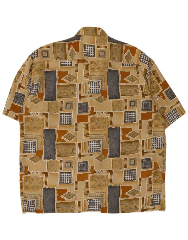 Camisa Vintage Hombre Manga Corta Talla 45 XL Beige Patchwork
