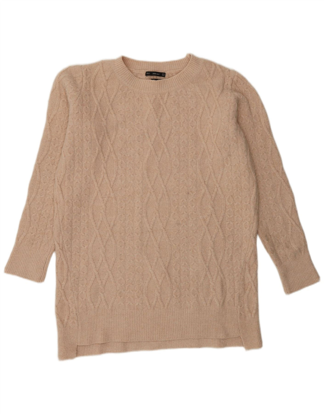Zara Suéter Largo con Cuello Redondo para Mujer UK 44 Medio Beige