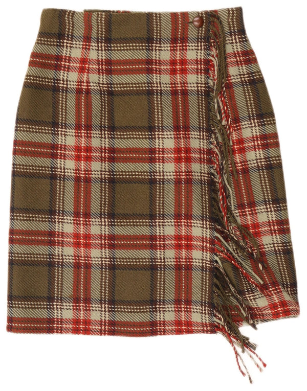 Daniel Hechter Falda cruzada para mujer UK 10 Small W27 Caqui Lana a cuadros