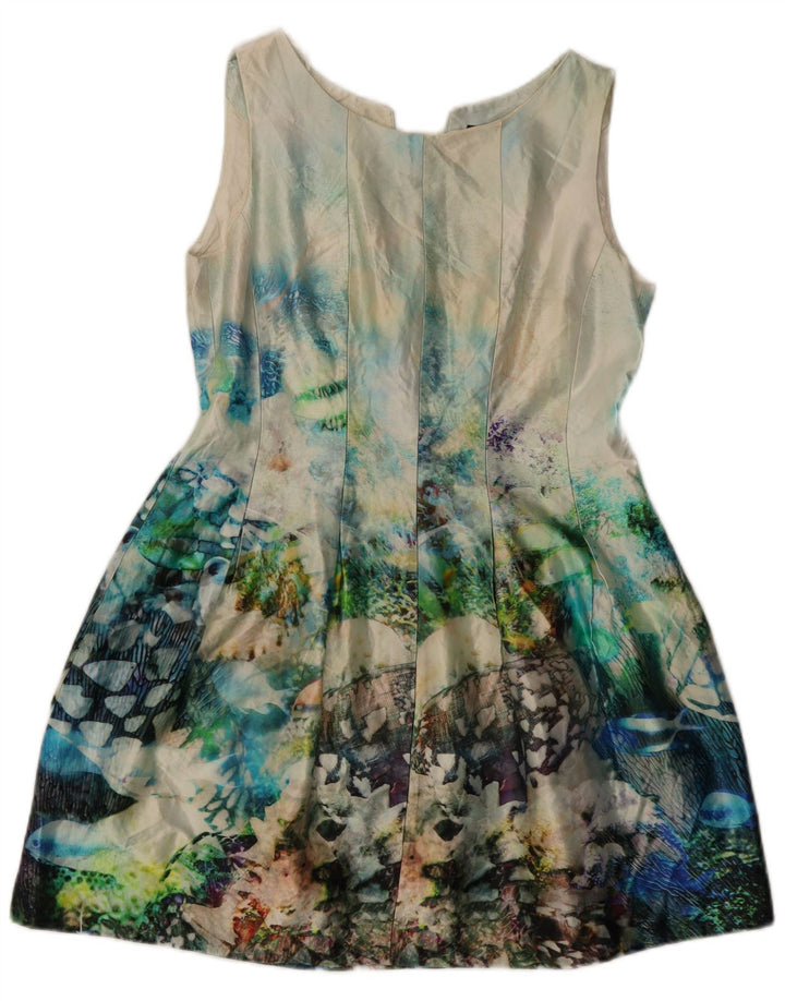 Zara Mujer Vestido Acampanado Sin Mangas Con Estampado Abstracto UK 40 XL Multicolor