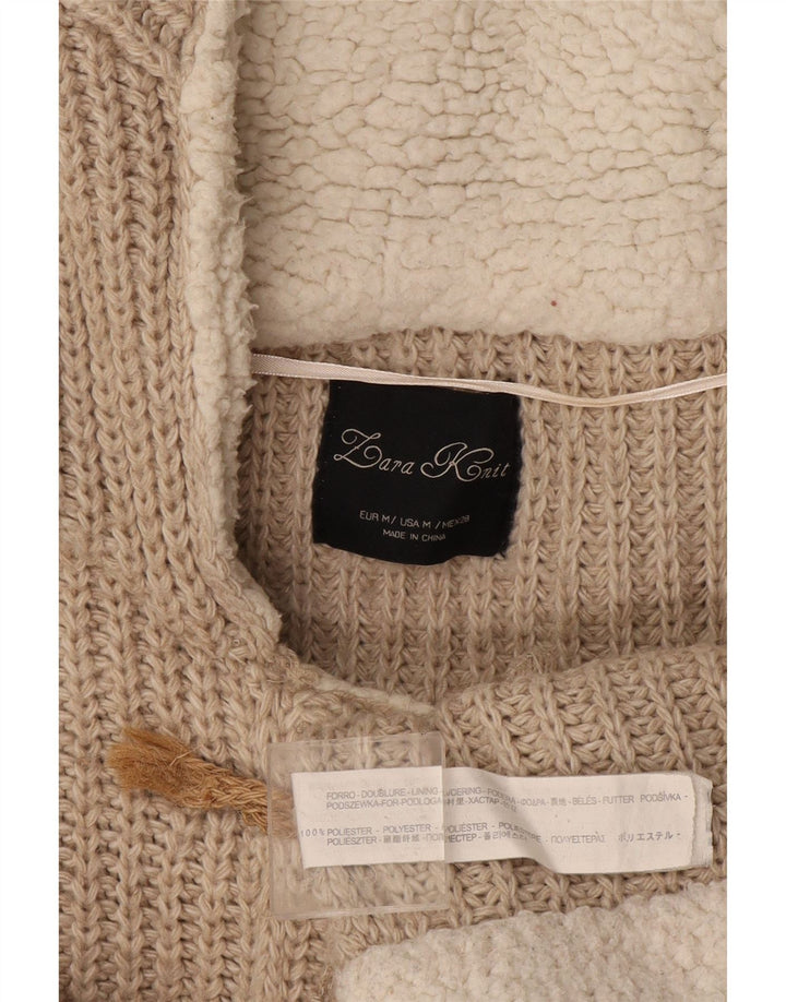 Zara Mujer Cárdigan Con Capucha Suéter UK 44 Poliéster Beige Medio