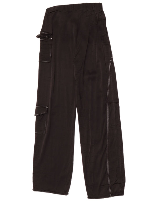 Zara Mujer Pantalones Cargo De Pierna Ancha Pequeño W26 L27 Viscosa Negra