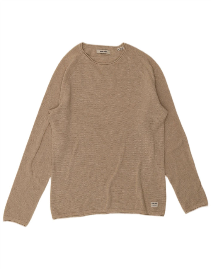 Jack & Jones Jersey con cuello barco para hombre, talla pequeña, color beige