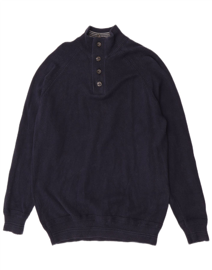 Marks & Spencer Suéter tipo jersey con cuello y botones para hombre Azul marino mediano