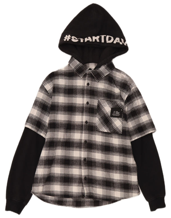 Zara Camisa de franela con capucha gráfica para niños 13-14 años Algodón a cuadros negro