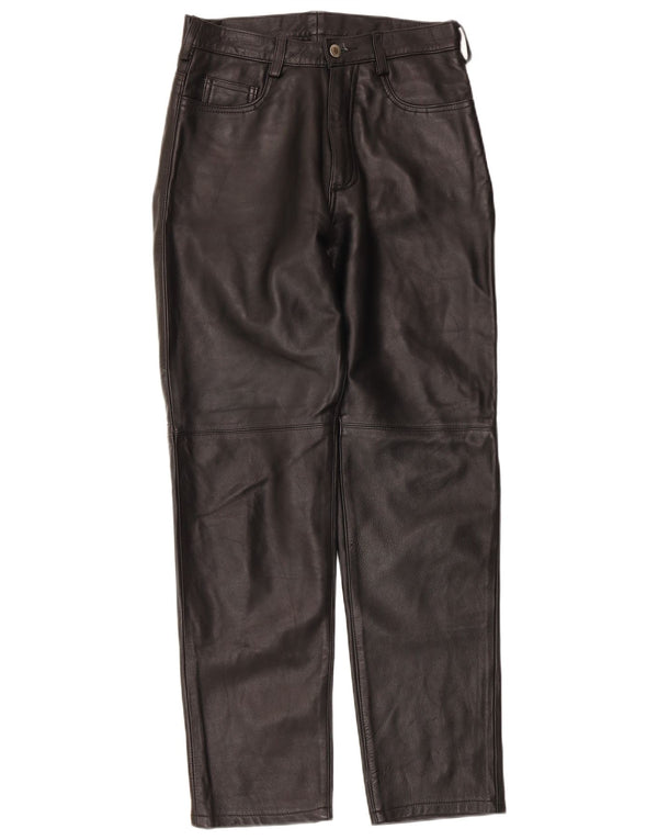 Vintage mujer pantalones de cuero recto Reino Unido 14 grande W30 L30 negro