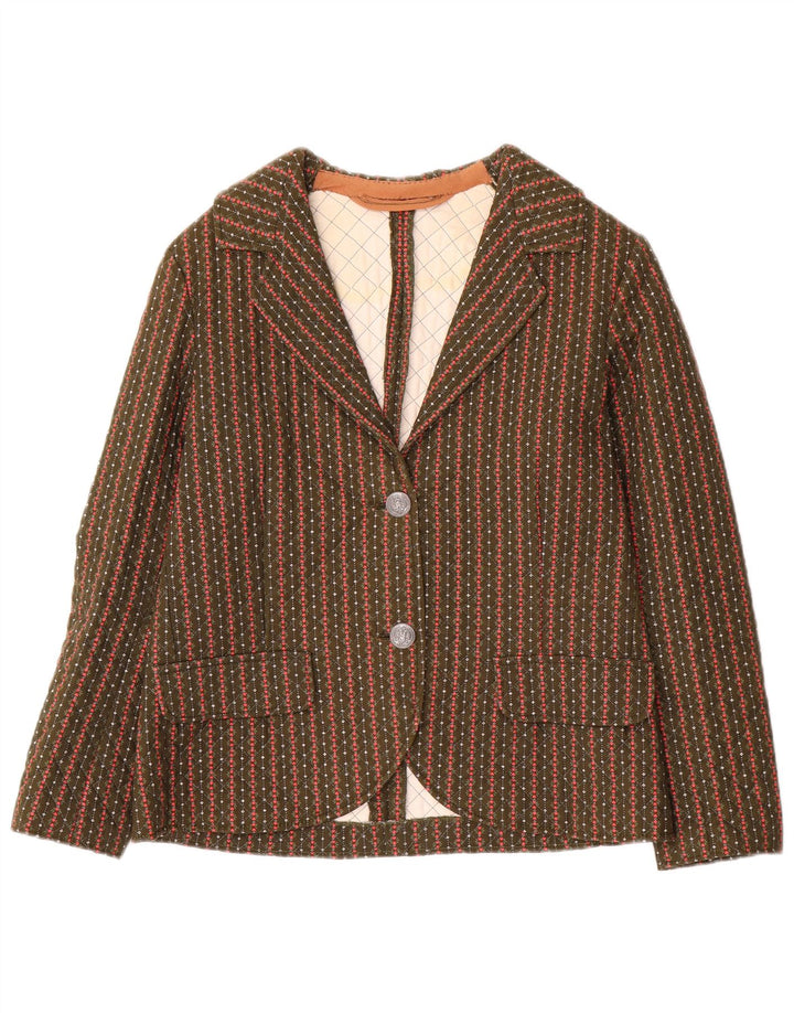 Vintage mujer 2 botones Blazer chaqueta Reino Unido 8 pequeño caqui rayas