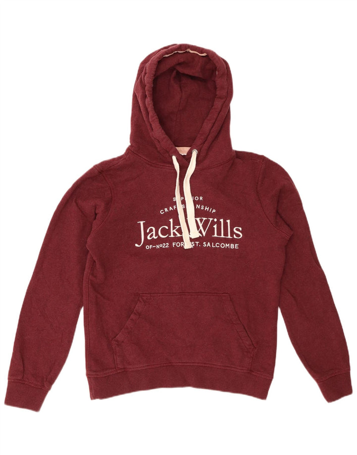 Jack Wills Sudadera con capucha gráfica para mujer UK 8 Small Borgoña Algodón
