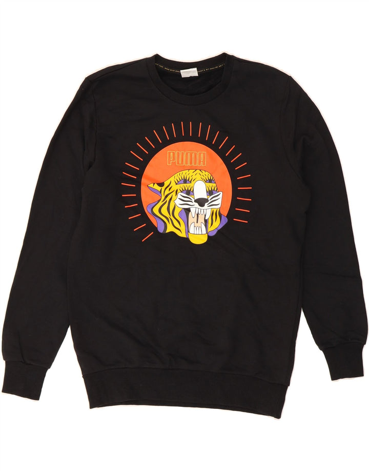 PUMA Mens Graphic Sweatshirt Jumper Small Black Cotton Vintage Puma and Second-Hand Puma from Messina Hembry 