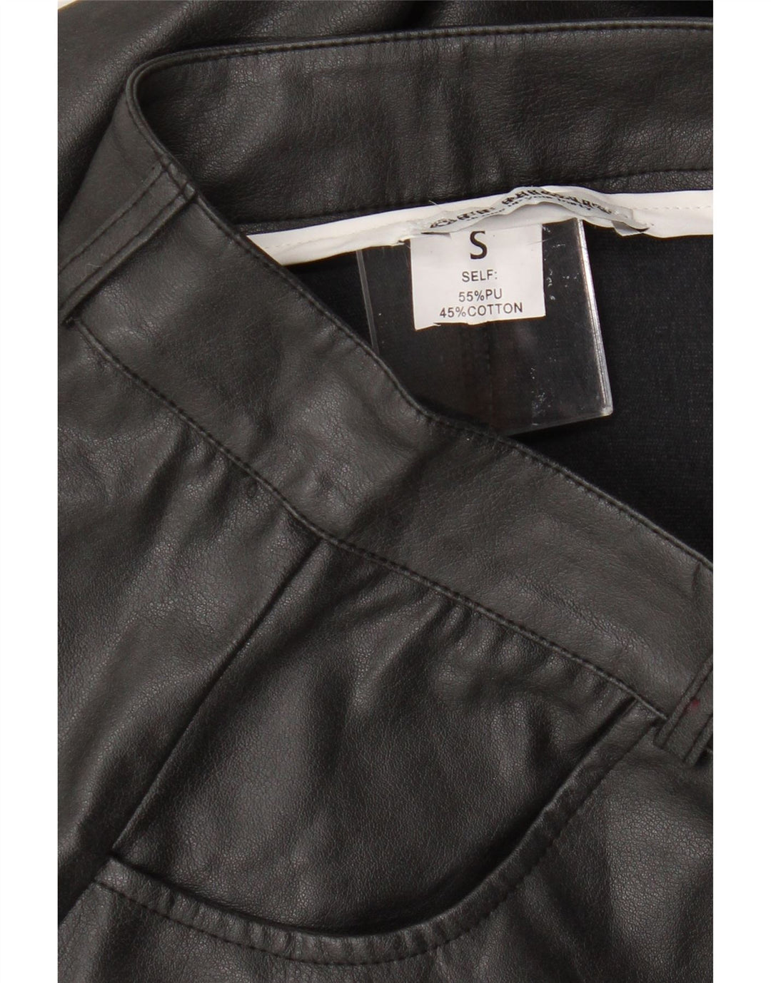 Falda vintage de piel sintética para mujer pequeña W26 poliuretano negro