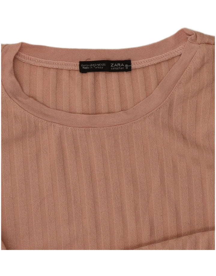 Zara Mujer Top Manga Larga UK 8 Small Rosa