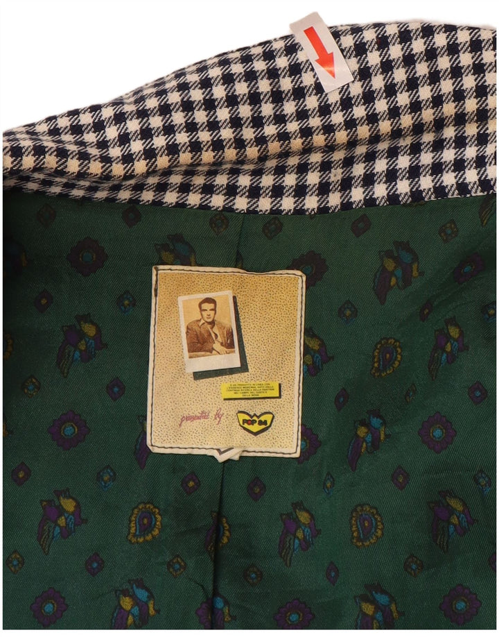 POP 84 Chaqueta tipo blazer con 1 botón para hombre UK 40 Large Lana a cuadros azul marino