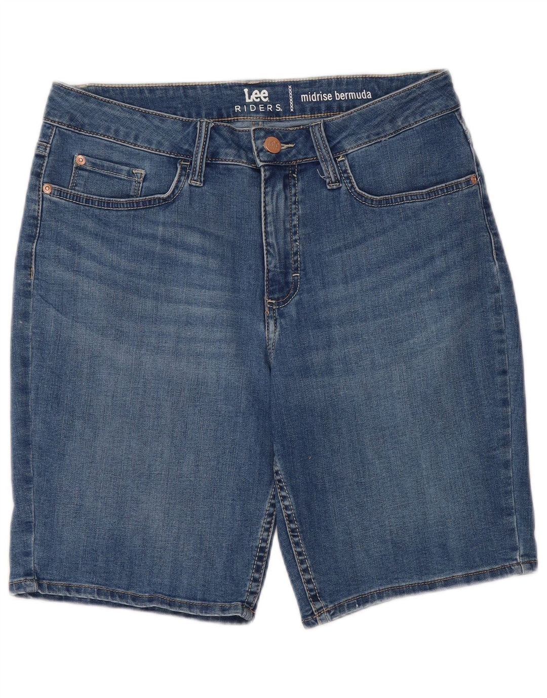 LEE Mujeres Riders Mid Rise Bermuda Denim Shorts US 10 Grande W30 Azul