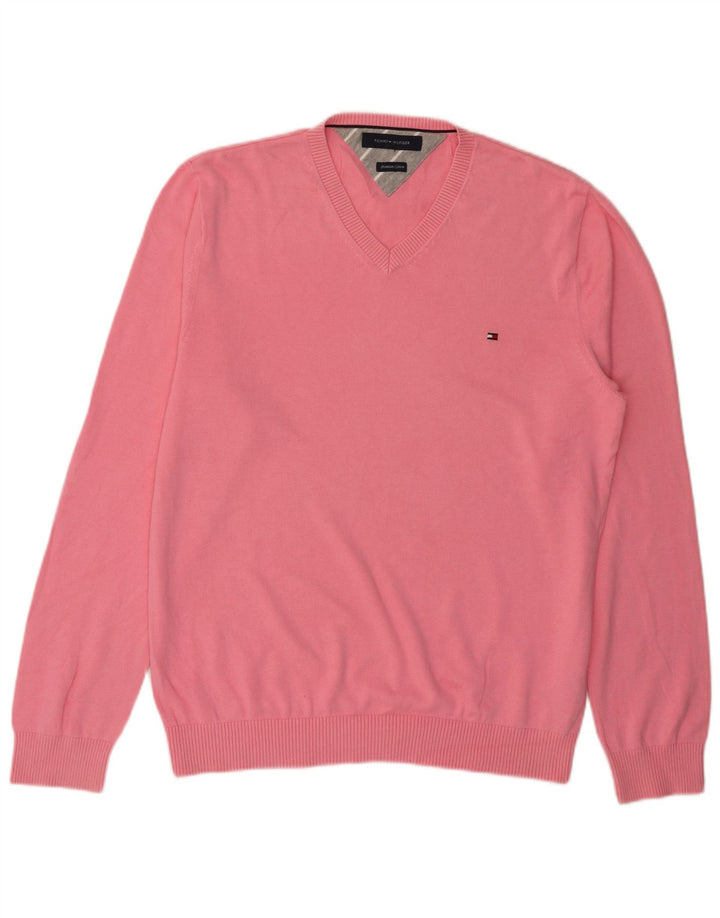 Tommy Hilfiger Jersey con Cuello en V para Hombre de algodón Rosa Medio