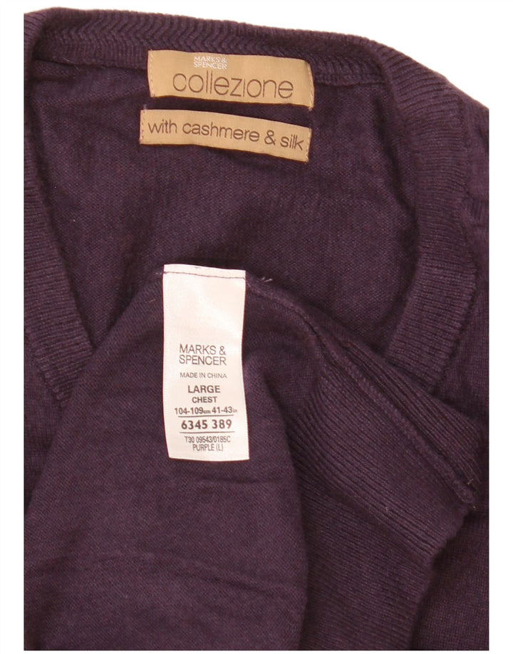 Marks & Spencer Jersey con cuello en V para hombre, talla grande, viscosa morada