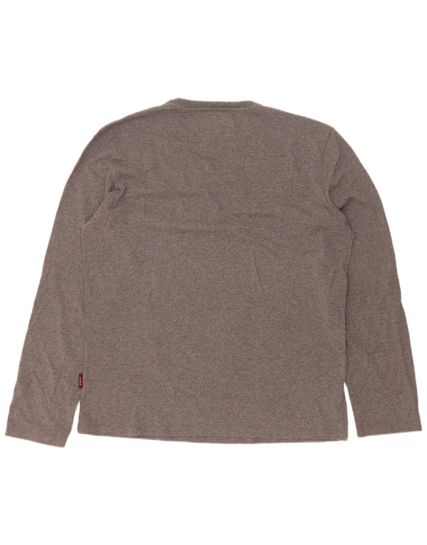 Sisley Mens Graphic Top Manga Larga XL Algodón Gris