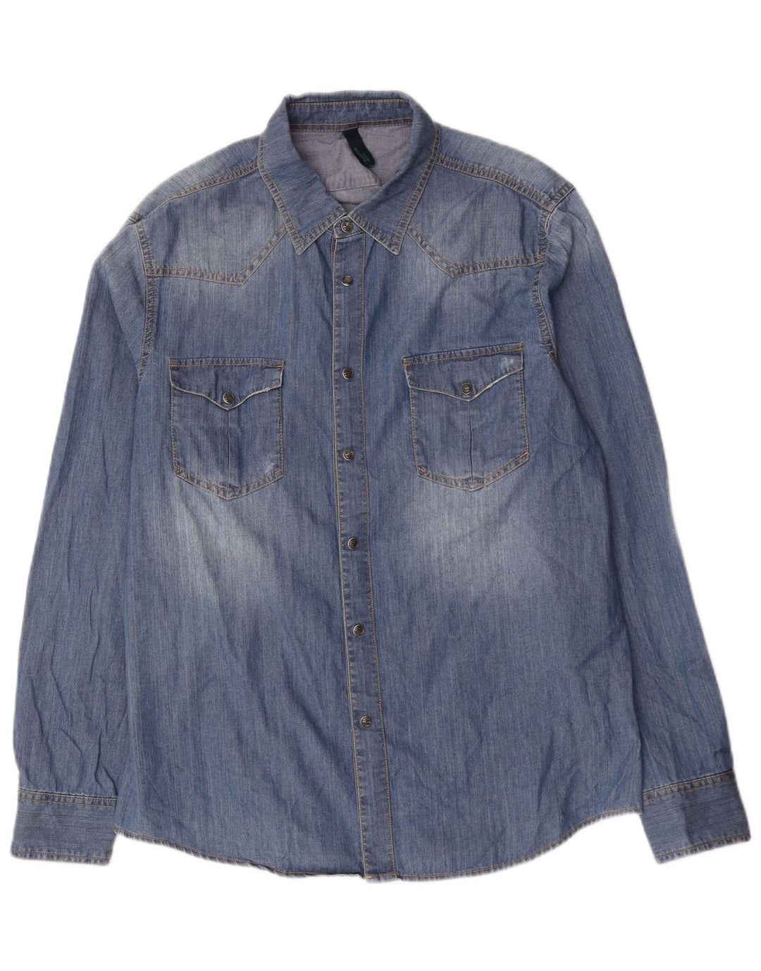 BENETTON Camisa Vaquera Hombre XL Algodón Azul