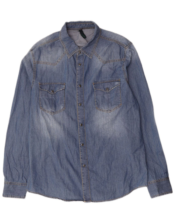 BENETTON Camisa Vaquera Hombre XL Algodón Azul