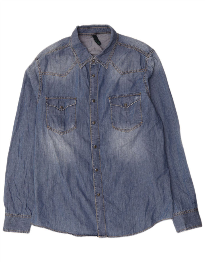 BENETTON Camisa Vaquera Hombre XL Algodón Azul