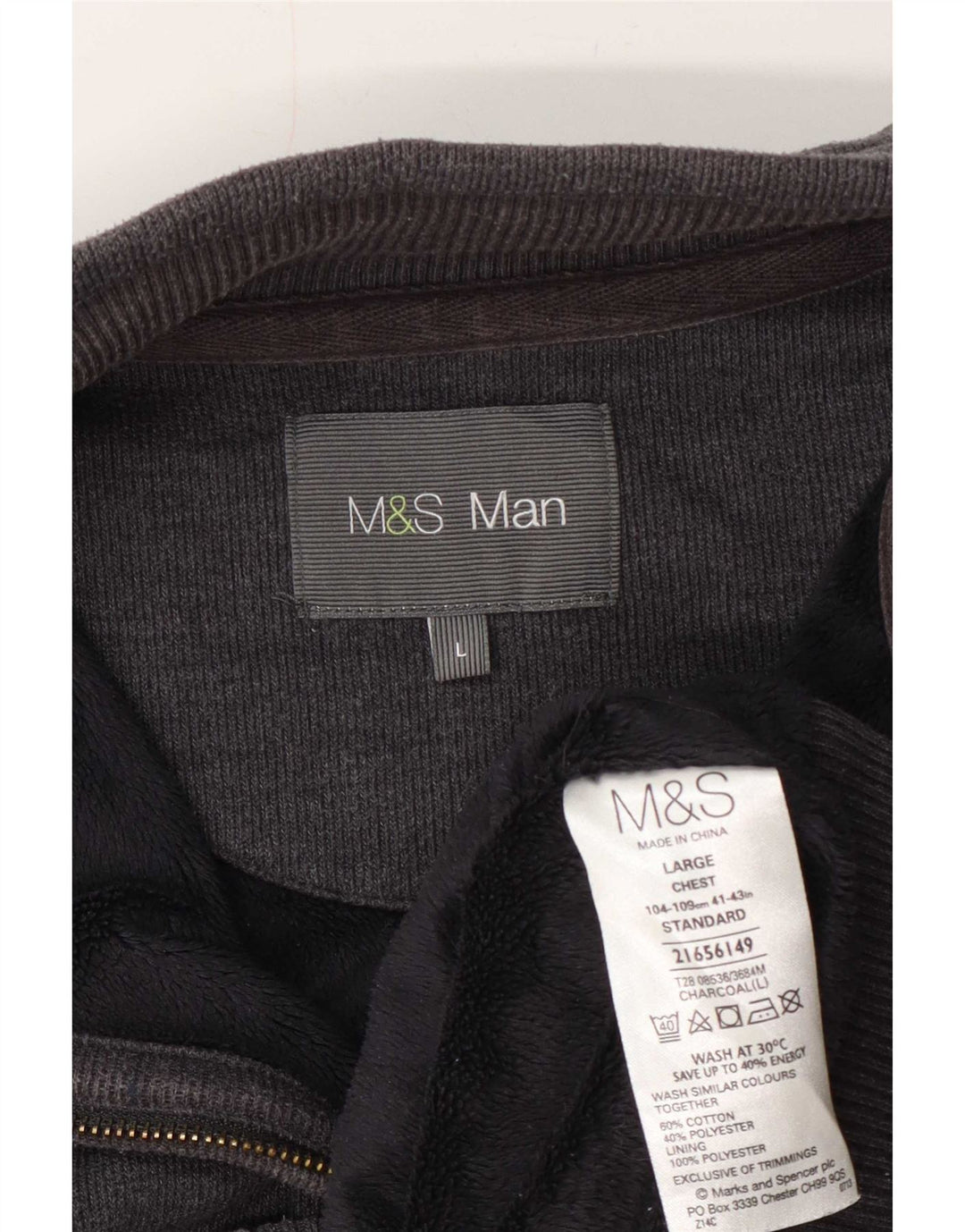 Marks & Spencer Chaqueta de chándal para hombre, talla grande, algodón gris