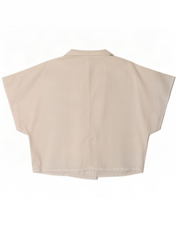 Vintage mujer militar crop manga corta camisa blusa IT 46 grande blanco