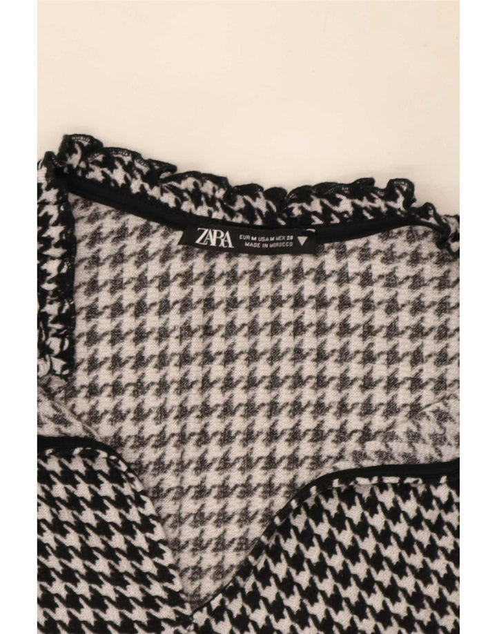 Zara Vestido Acampanado De Manga Larga Para Mujer UK 44 Medium Black Houndstooth