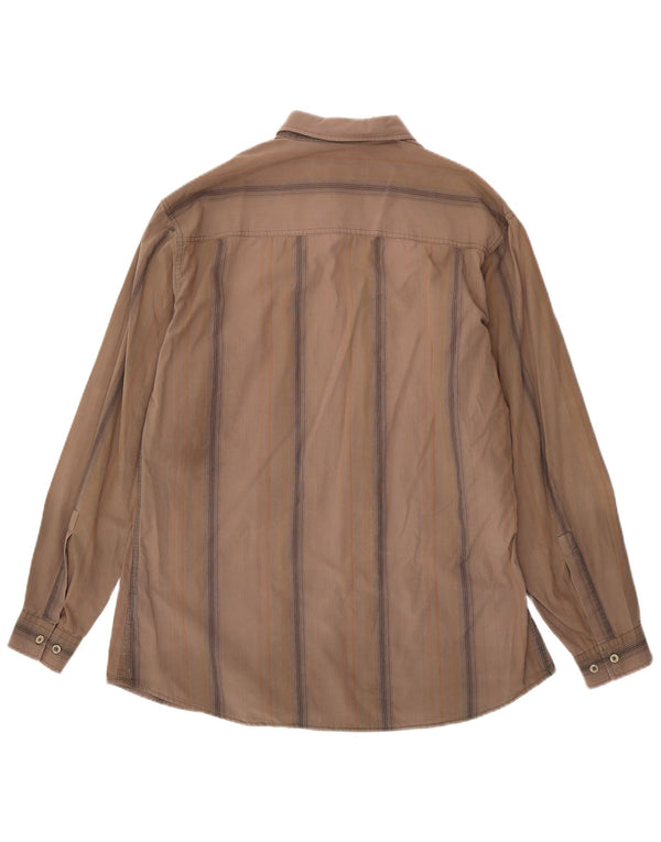 Camisa Marlboro Classics para hombre 2XL Algodón a rayas marrón