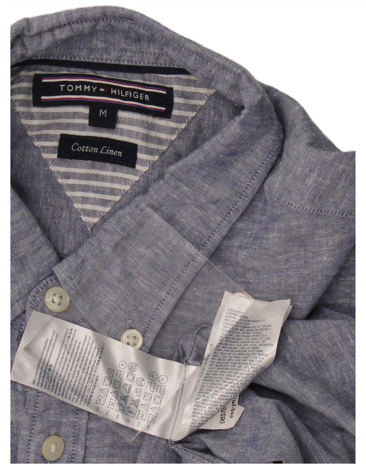TOMMY HILFIGER Camisa de manga corta de hombre de algodón moteado azul medio