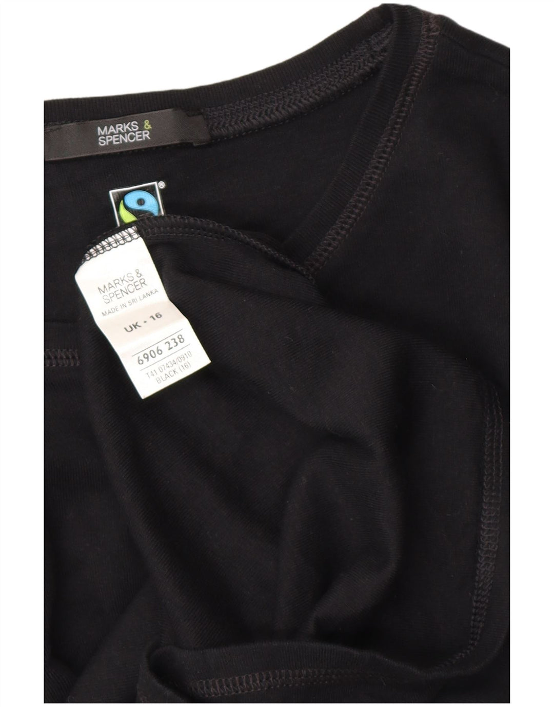 MARKS & SPENCER Womens T-Shirt Top UK 16 Large Black Cotton