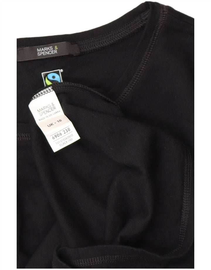 MARKS & SPENCER Womens T-Shirt Top UK 16 Large Black Cotton