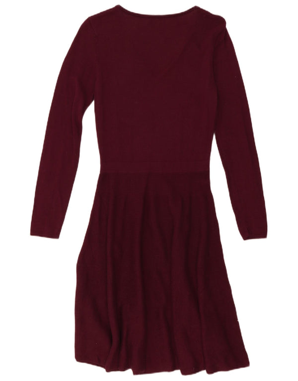 Vestido tipo jersey de manga larga para mujer Oasis UK 8 Small Algodón burdeos