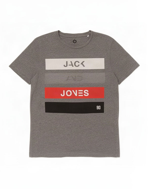 Jack & Jones Hombre Camiseta Gráfica Top Algodón Colorblock Gris Medio
