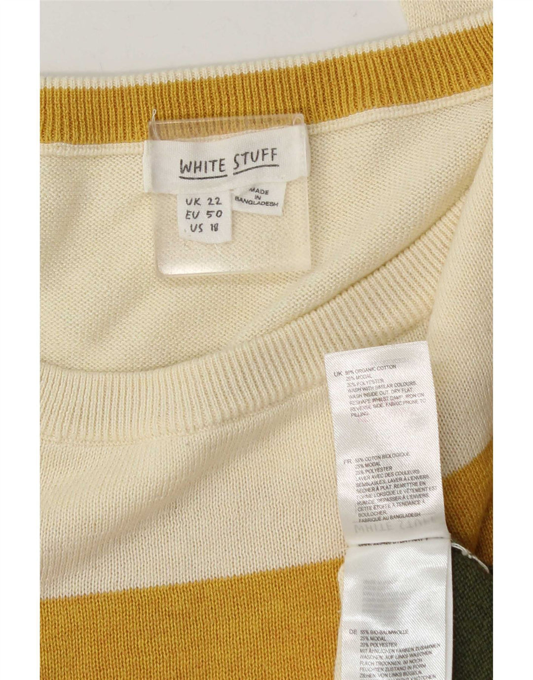 White Stuff Jersey de cuello redondo para mujer, talla 48, 3XL, rayas multicolor