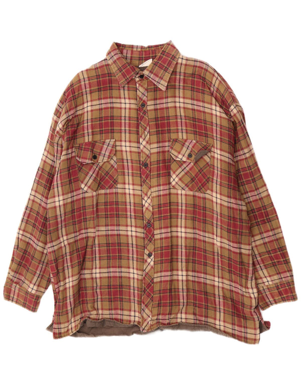 Camisa vintage de franela de leñador para hombre Talla 46/48 2XL Algodón a cuadros burdeos