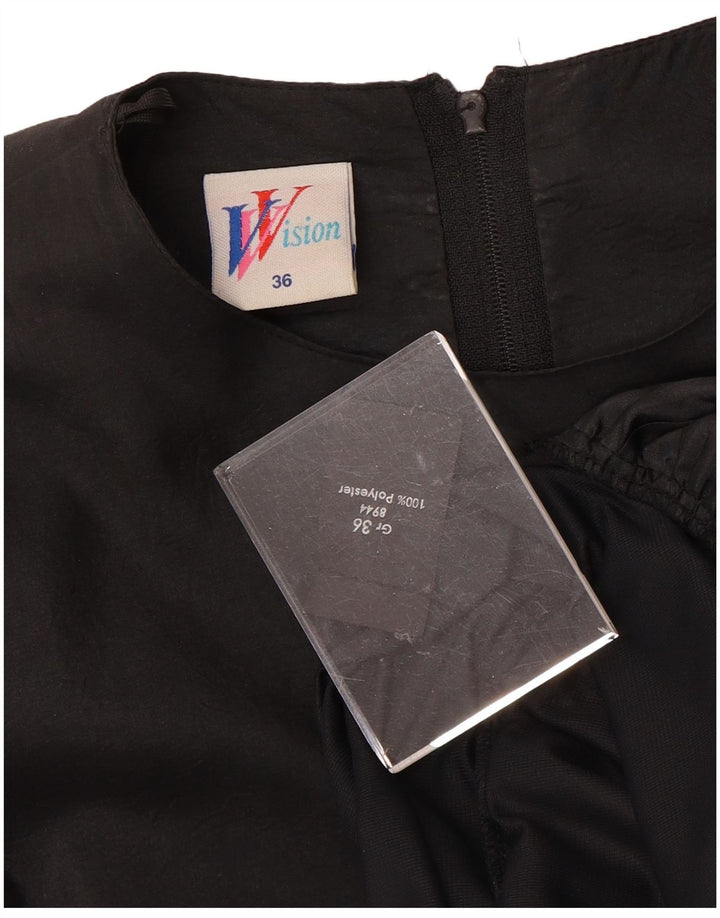 VINTAGE Vestido escalonado de manga larga para mujer EU 36 Pequeño poliéster negro