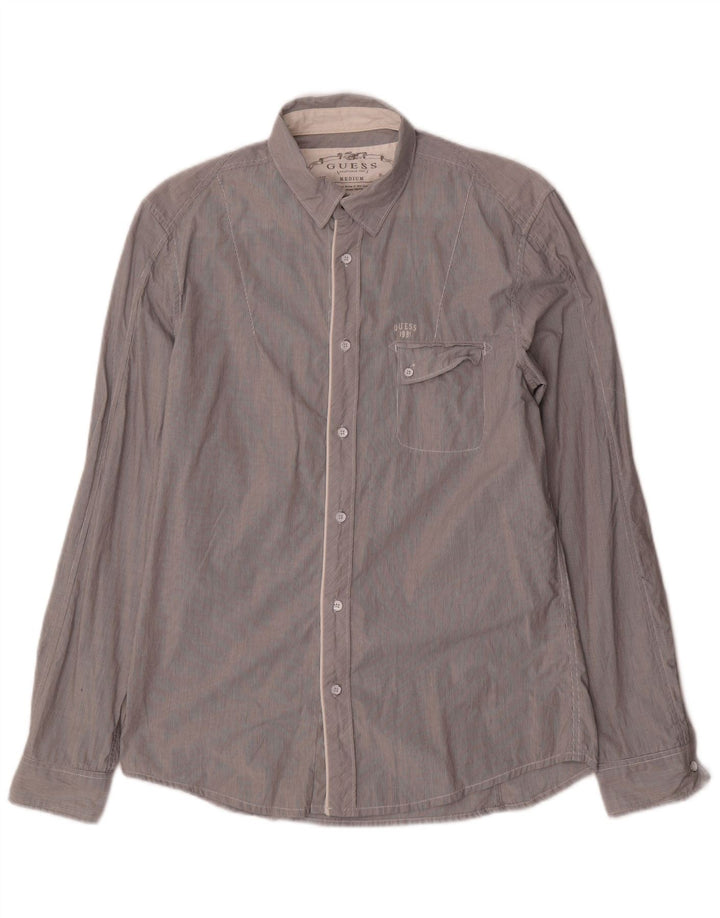 Camisa Guess Hombre Algodón Rayas Gris Medio