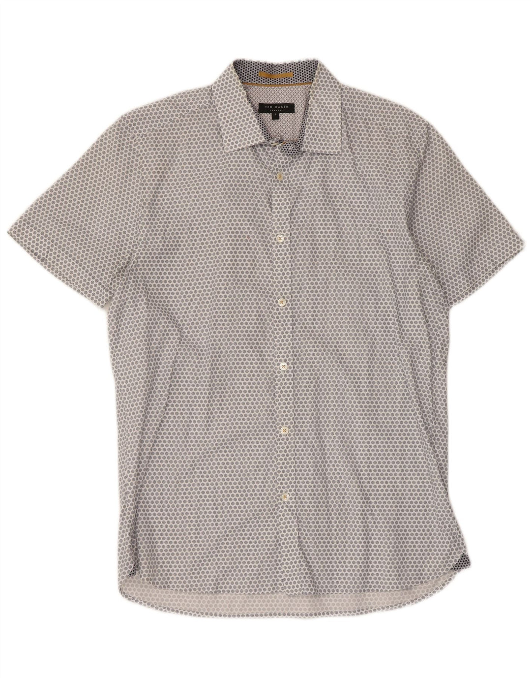 Ted Baker Camisa de manga corta para hombre Talla 3 Mediana Algodón geométrico blanco