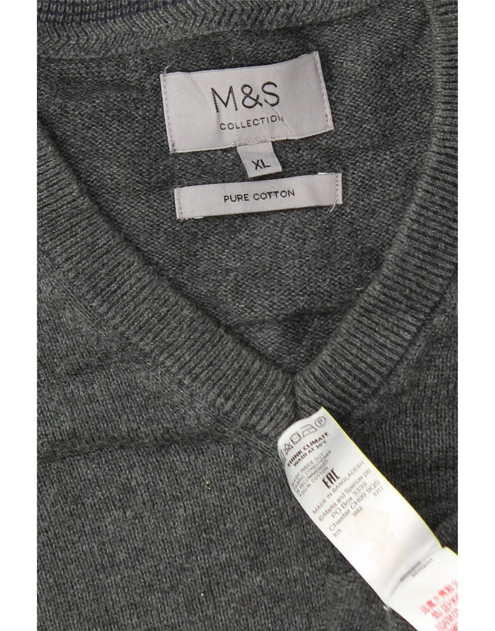 Marks & Spencer Jersey con cuello en V para hombre XL Algodón gris