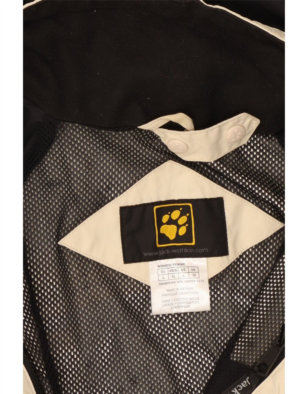 JACK WOLFSKIN Chaqueta impermeable con capucha para mujer UK 46 Large Beige Colourblock