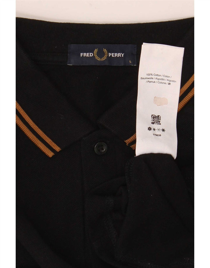 Fred Perry Polo para hombre grande de algodón negro