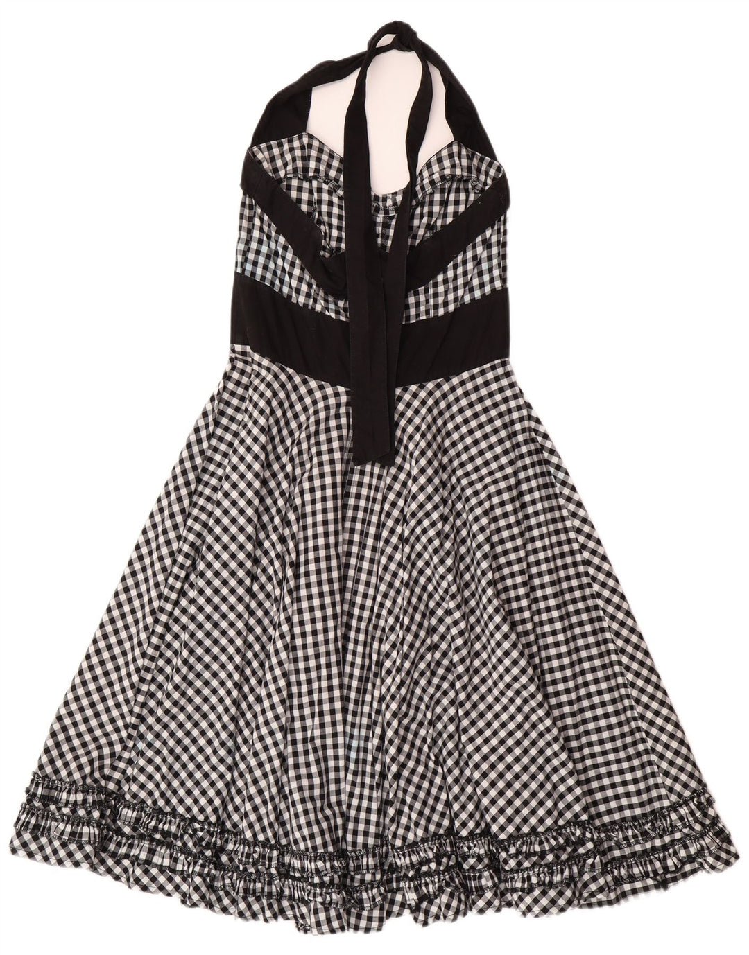 HELL BUNNY Vestido halter para mujer UK 8 Small Black Gingham Cotton