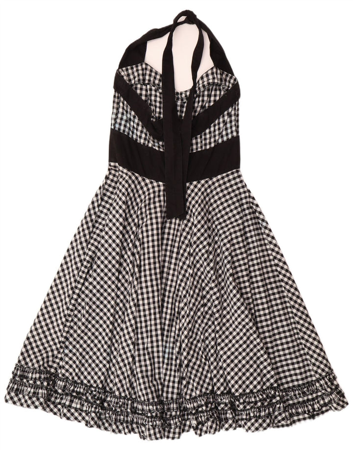 HELL BUNNY Vestido halter para mujer UK 8 Small Black Gingham Cotton
