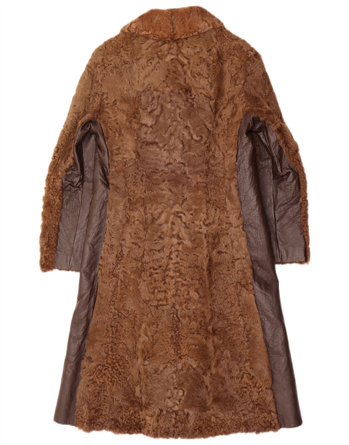 VINTAGE Abrigo de piel para mujer Reino Unido 10 Pequeño Marrón