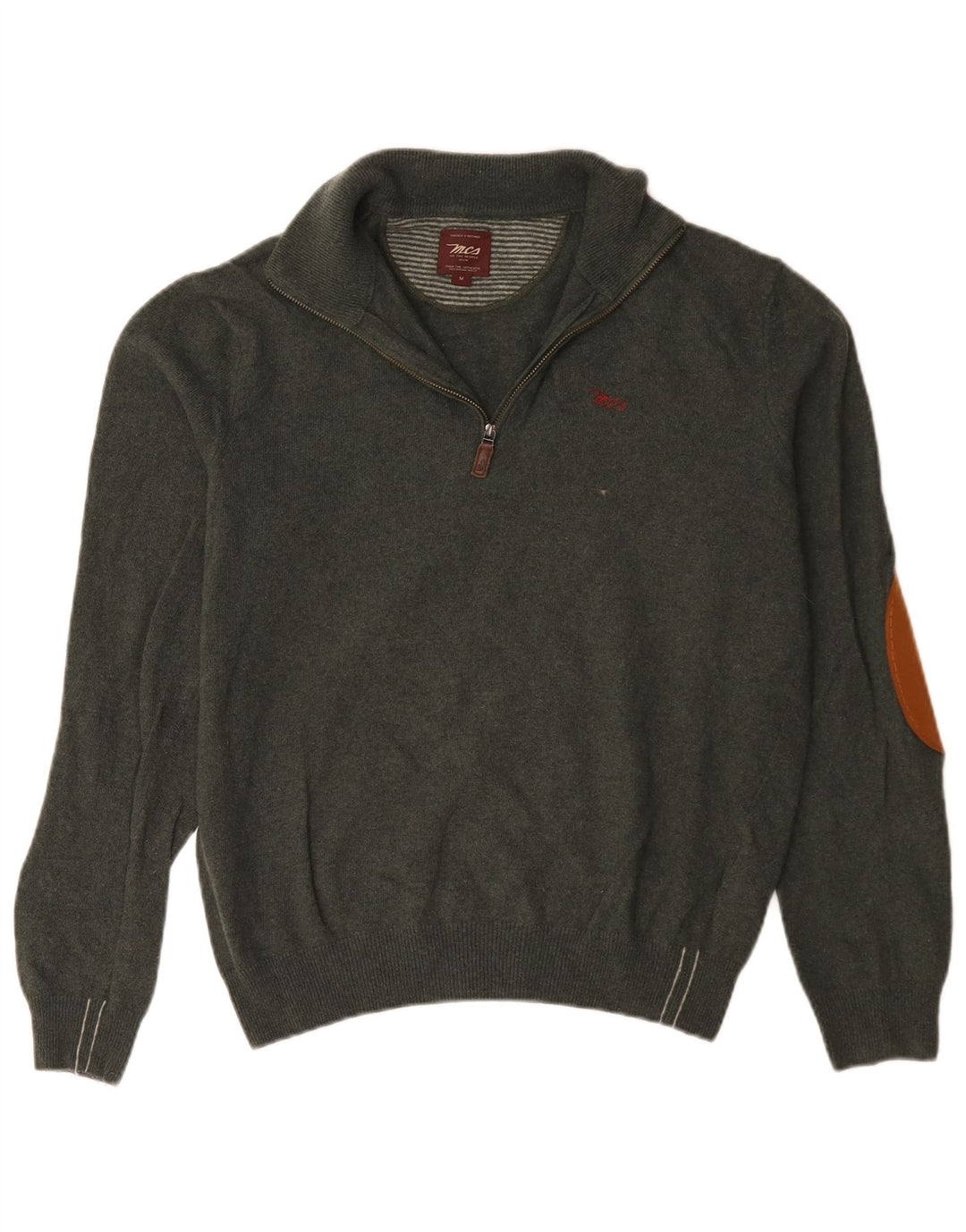 Marlboro Classics Jersey para hombre con cuello y cremallera de lana verde medio