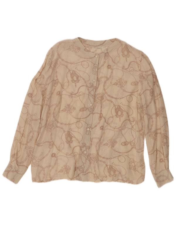 Vintage mujer camisa gráfica blusa Reino Unido 16 seda beige grande