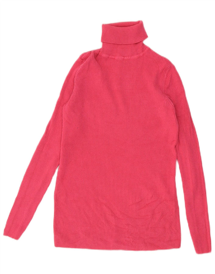 Marks & Spencer Top con cuello vuelto para mujer, manga larga, talla 40, viscosa rosa pequeña