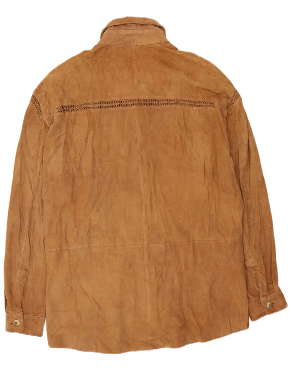 Vintage mujer sobrecamisa ante camisa Reino Unido 14 cuero beige medio