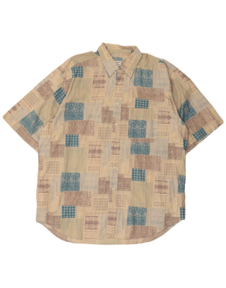 Camisa Vintage Hombre Manga Corta XL Beige Patchwork