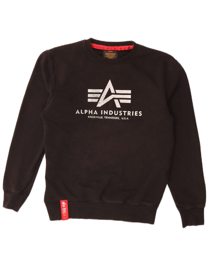 Alpha Industries Mens Graphic Sudadera Jumper Pequeño Negro