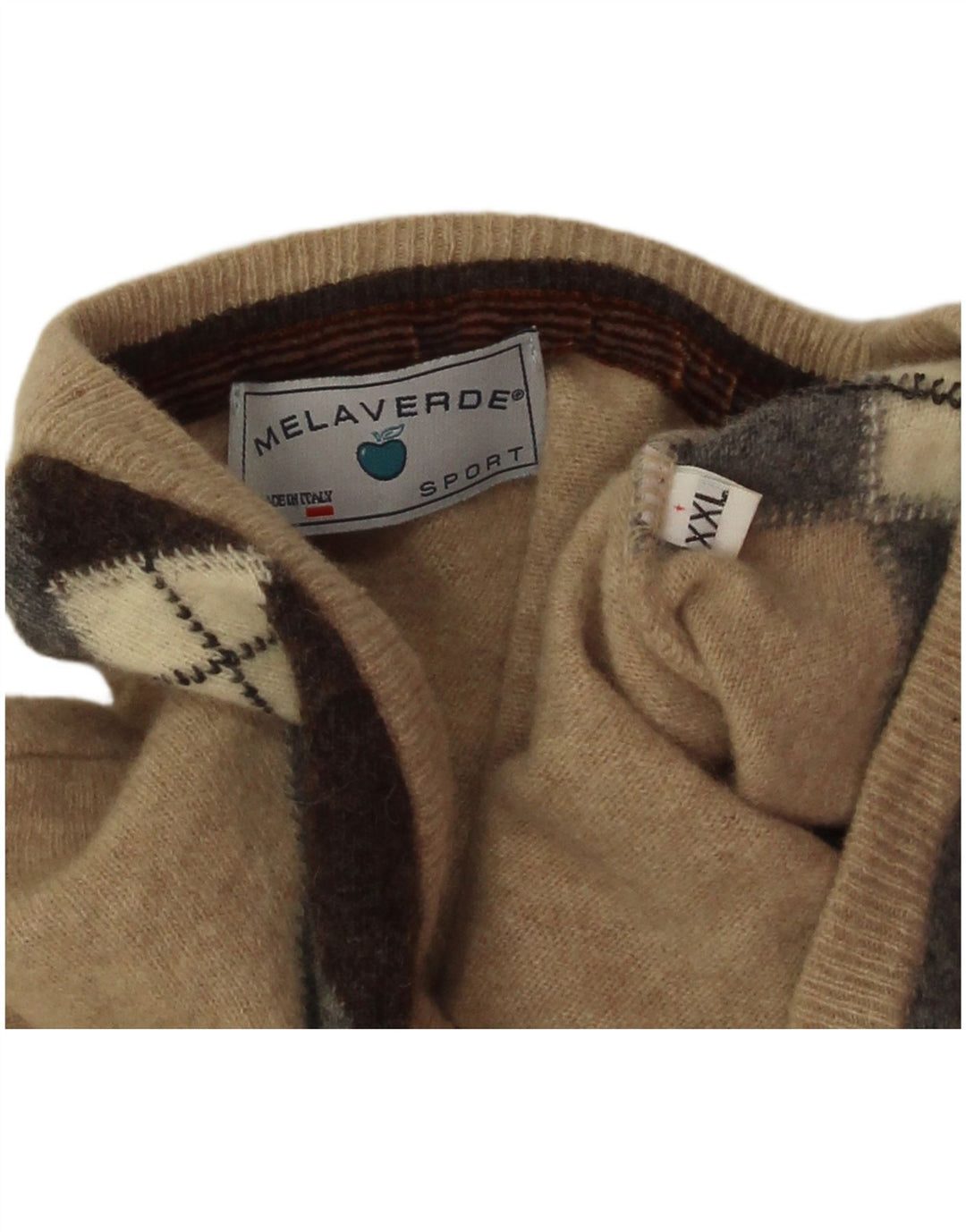 Melaverde Jersey con Cuello en V para Hombre 2XL Beige Argyle/Lana de Diamante